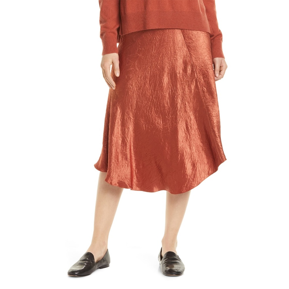 NWT Vince Bias Cut Crinkled Satin Midi Skirt Small - Picture 2 of 8